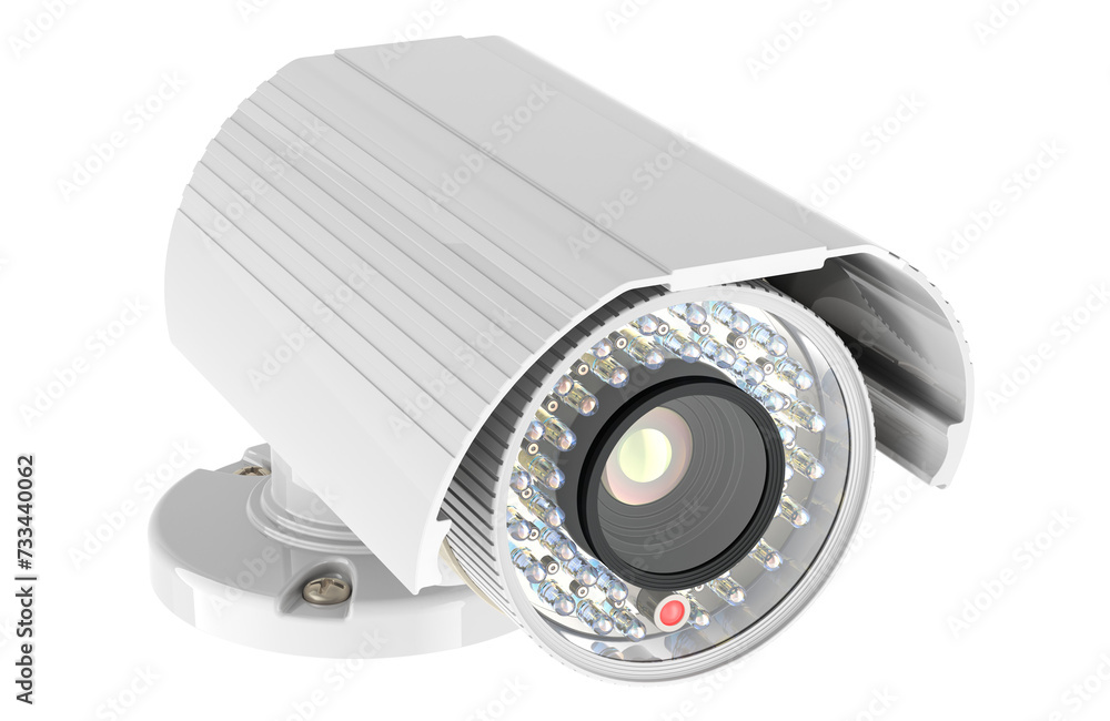 Poster security surveillance camera with stand, 3d rendering isolated on transparent background