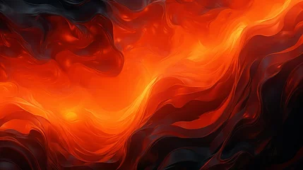 Papier Peint photo autocollant Rouge Flowing magma lava field, glowing lava and magma flows. Background texture of heat, lava and flames.