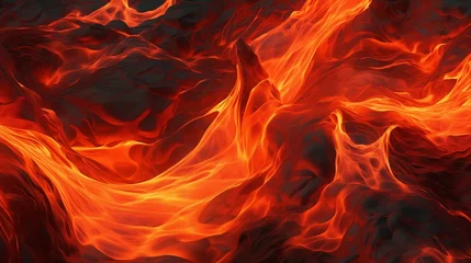 Foto op Canvas Flowing magma lava field, glowing lava and magma flows. Background texture of heat, lava and flames. © Meta