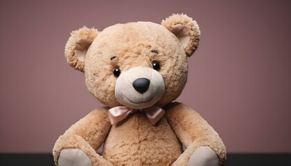 Obraz premium Jpyful Teddy bear with pink ribbon isolated in a pastel pink room