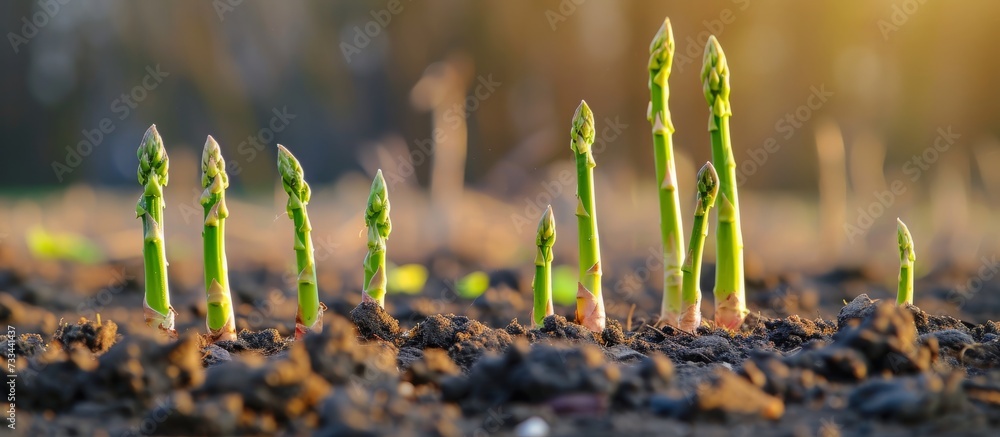 Wall mural Vibrant Asparagus Shoots Before Becoming Woody: A Display of Asparagus Shoots Before Transitioning into Woody Stalks - Wall murals