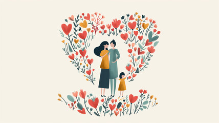 Obraz premium Greeting card designs for Mother's Day and International Women's Day with illustrations, hearts, mother and child, flowers