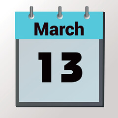 vector page of March month calendar and highlighted date March 13