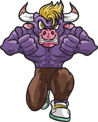 Muscular Bull Cow Thumbs Up Animal Mascot Vector Illustration