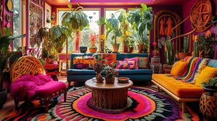 Bohemian Bliss: Colorful and Eclectic Living Room with Global Inspirations