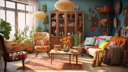 Bohemian Bliss: Colorful and Eclectic Living Room with Global Inspirations
