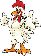 White Rooster Cock Chicken Thumbs Up Animal Mascot Vector Illustration