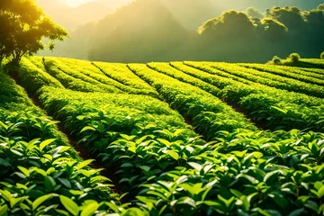 Zelfklevend Fotobehang green tea plantation © asad