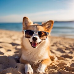 Shiba Dog at Sunrise: Beach Nature Scene, Coastal Beauty, Tranquil Morning, Canine Companion, Sunrise Glow, Serene Seashore, Peaceful Dawn, Nature's Majesty, Dog Enjoying Sunrise, Coastal Bliss
