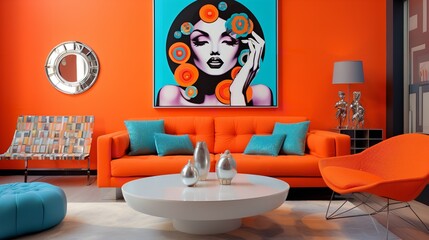 Vibrant Pop: Colorful Living Room with Bold Pop Art Influence and Dynamic Decor