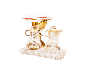 Golden chalice ,wine and water,Eucharist, white background