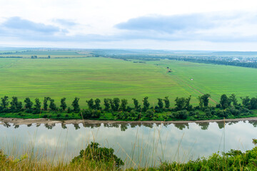 Panorama of the Dniester River. Landscape with canyon, forest and a river in front. Dniester River. Ukraine