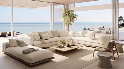 Obraz premium Zen Modernity: Contemporary Asian Living Room Blending Tradition & Modernity