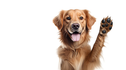 golden retriever giving a high five  isolated on white background png