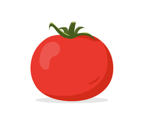 Red fresh whole tomato. Whole tomato plant icon. Organic vegetables vegetarian food. Vector illustration isolated on white background.