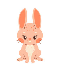 Cute rabbit. Cartoon easter Bunny. Pink rabbit. Kawaii bunny sitting, trendy color flat style Vector illustration.