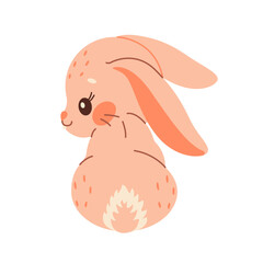 Cute rabbit. Cartoon easter Bunny. Pink rabbit. Kawaii bunny Sitting, rear view, trendy color flat style Vector illustration.