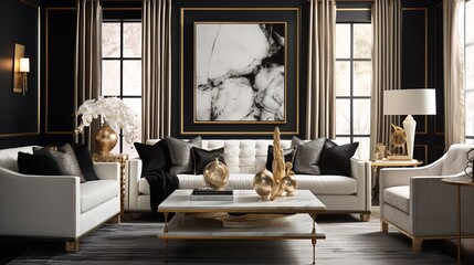 Decadent Glamour: Art Deco Inspired Living Room with Luxurious Touches