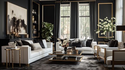Fototapeta na wymiar Decadent Glamour: Art Deco Inspired Living Room with Luxurious Touches