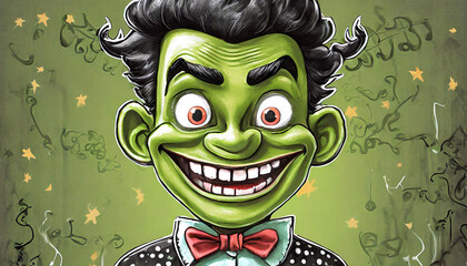 Frankenstein’s green monster with horns - young cute little monsters