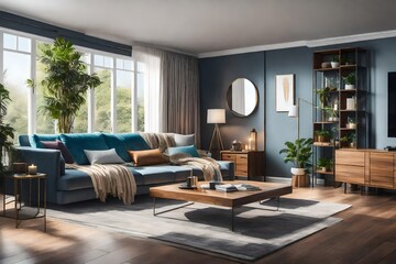 Fototapeta na wymiar modern living room with fireplace