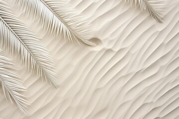Tranquil zen pattern in white sand with relaxing palm leaves, ideal for meditation and mindfulness - obrazy, fototapety, plakaty