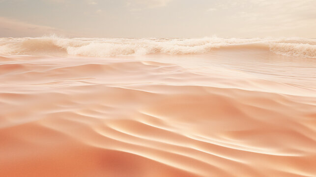 sand on a beach is moving in the ocean, in the style of y2k aesthetic, high quality photo, soft-focused realism, vaporwave, vray tracing, beige, 1970&ndash;present 