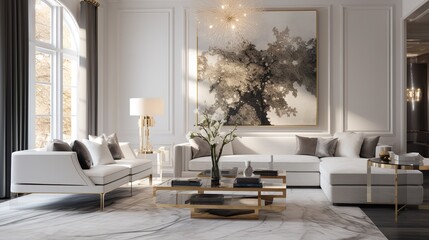 Decadent Glamour: Art Deco Inspired Living Room with Luxurious Touches - obrazy, fototapety, plakaty