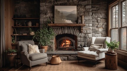 Enchanted Cottagecore: Cozy Living Room with Whimsical Rustic Charm