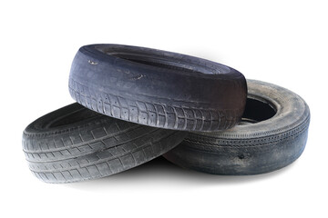 old worn damaged tires isolated on white background - 733447234