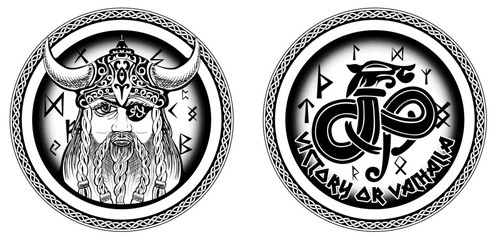 Viking Coin Front and Back - Vector Illustration - obrazy, fototapety, plakaty