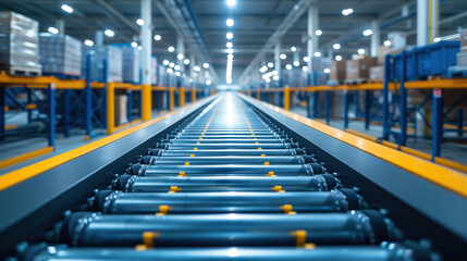 Obraz premium High-tech warehouse, close up shot, with a high level of electronics, equipped to store and sort goods