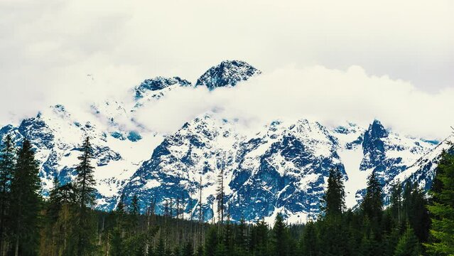 Mountain peaks near Morskie Oko or Sea Eye Lake in Poland at Winter. Tatras range