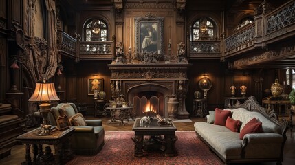 Obraz premium Exquisite Escape: Exotic Luxury Living Room with Worldly Elegance