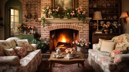 Rustic Charm: French Country Living Room with Soft Pastels and Elegant Decor