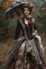 Fototapeta premium Victorian style clothes young woman. Medieval fashion. 