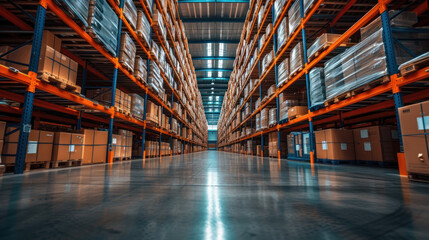 Fototapeta premium High-tech warehouse, close up shot, with a high level of electronics, equipped to store and sort goods