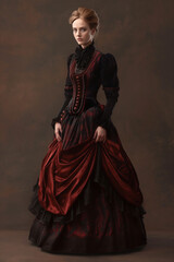 Naklejka premium Victorian style clothes young woman. Medieval fashion. 