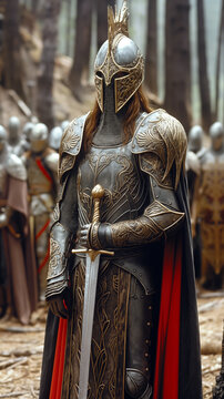 Medieval knight in armor with a sword
