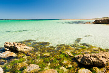 Crystal clear waters with amazing colors along the rocky coast of the Yorke Peninsula in South Australia