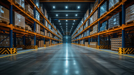 Fototapeta premium High-tech warehouse, close up shot, with a high level of electronics, equipped to store and sort goods