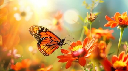 Colorful Butterfly Relaxing on Blooming Flower AI Generated