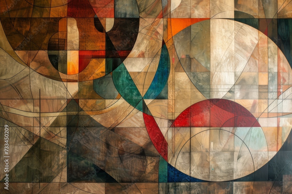 Poster an intricate display of vibrant hues and geometric shapes, evoking a sense of whimsy and balance in 