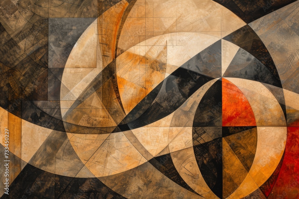 Poster Mesmerizing symmetrical patterns dance across the canvas in this captivating piece of artwork, a masterful painting that seamlessly blends art and geometry