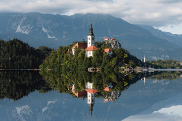 lake bled Church on Island water reflections