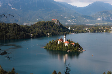 Lake bled castle and church from above