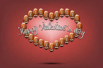 Happy Valentines Day. Heart made of football balls