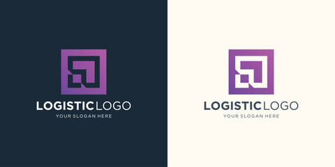 logistics square arrow logo and delivery company. right Arrow with negative space square shape design.