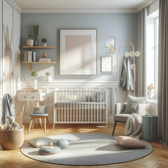 A Baby's Room in Soft Blue Colors Furnished in Scandinavian Style