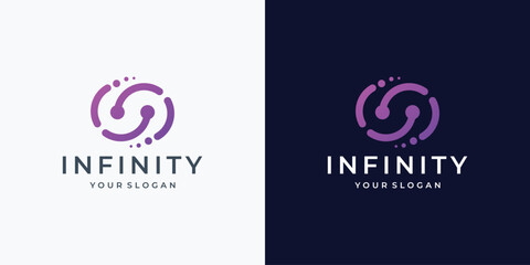 infinity dot tech logo design inspiration. line art style modern infinite, loop symbol branding. - obrazy, fototapety, plakaty